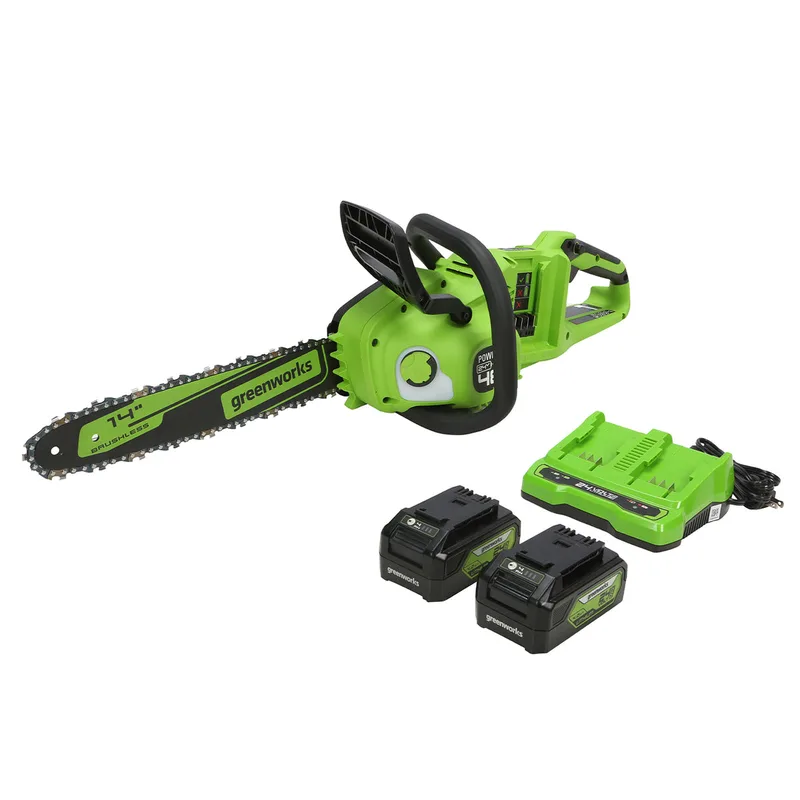 Greenworks 2 X 24V 48V 14 Brushless Chainsaw 2 4AH Usb Batteries And Dual Port Charger Cs48l4410 chainsaw