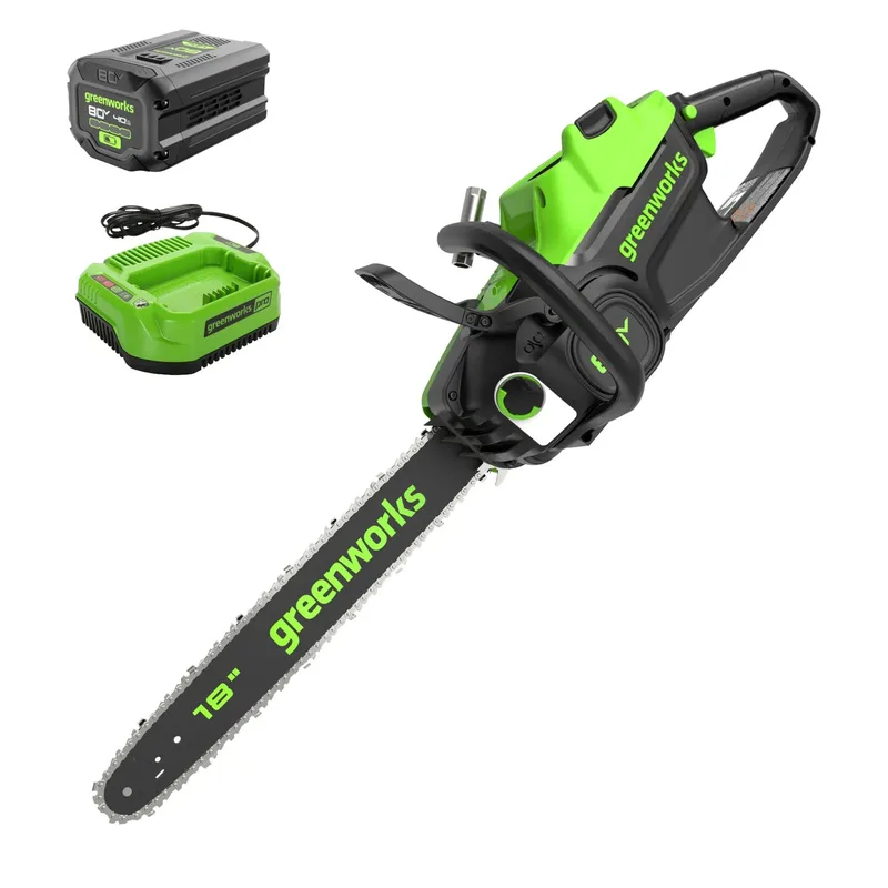 Greenworks 80V 18 Brushless Cordless Chainsaw 4 0AH Battery And Charger Included chainsaw