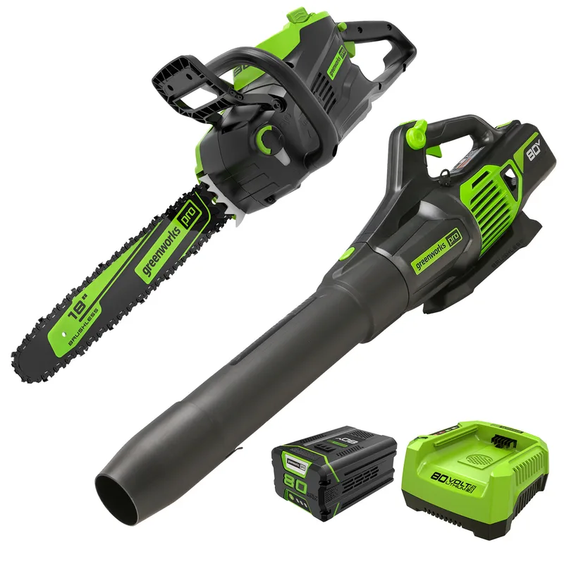 Greenworks 80V 18 Chainsaw And Blower Combo Kit 2AH Battery chainsaw