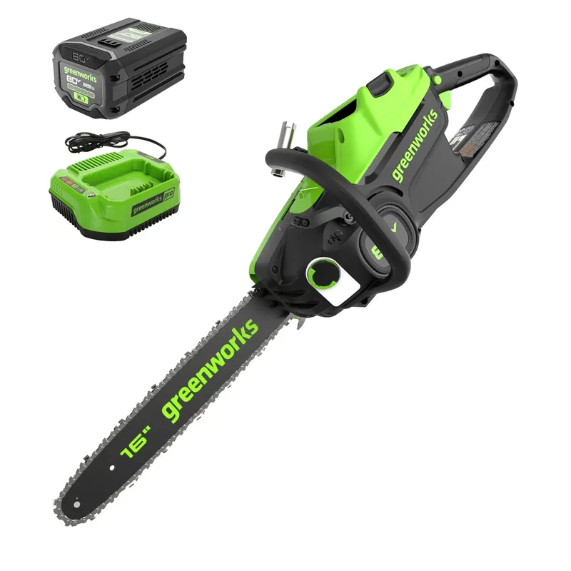 Greenworks Greenworks 80V 16 Brushless Cordless Chainsaw 2 5AH Battery And Charger Included chainsaw